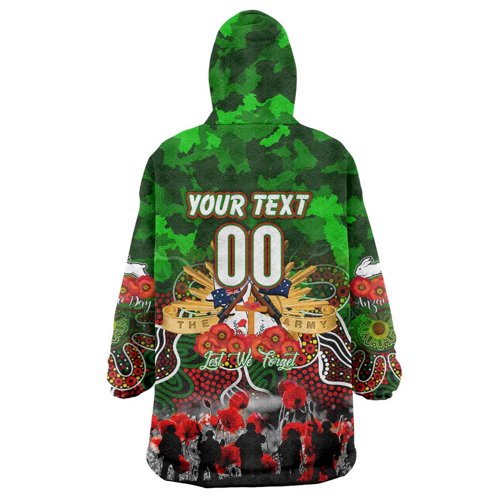 Personalized Rabbitohs ANZAC Day Wearable Blanket Hoodie Australian Army - Lest We Forget