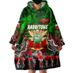 Personalized Rabbitohs ANZAC Day Wearable Blanket Hoodie Australian Army - Lest We Forget