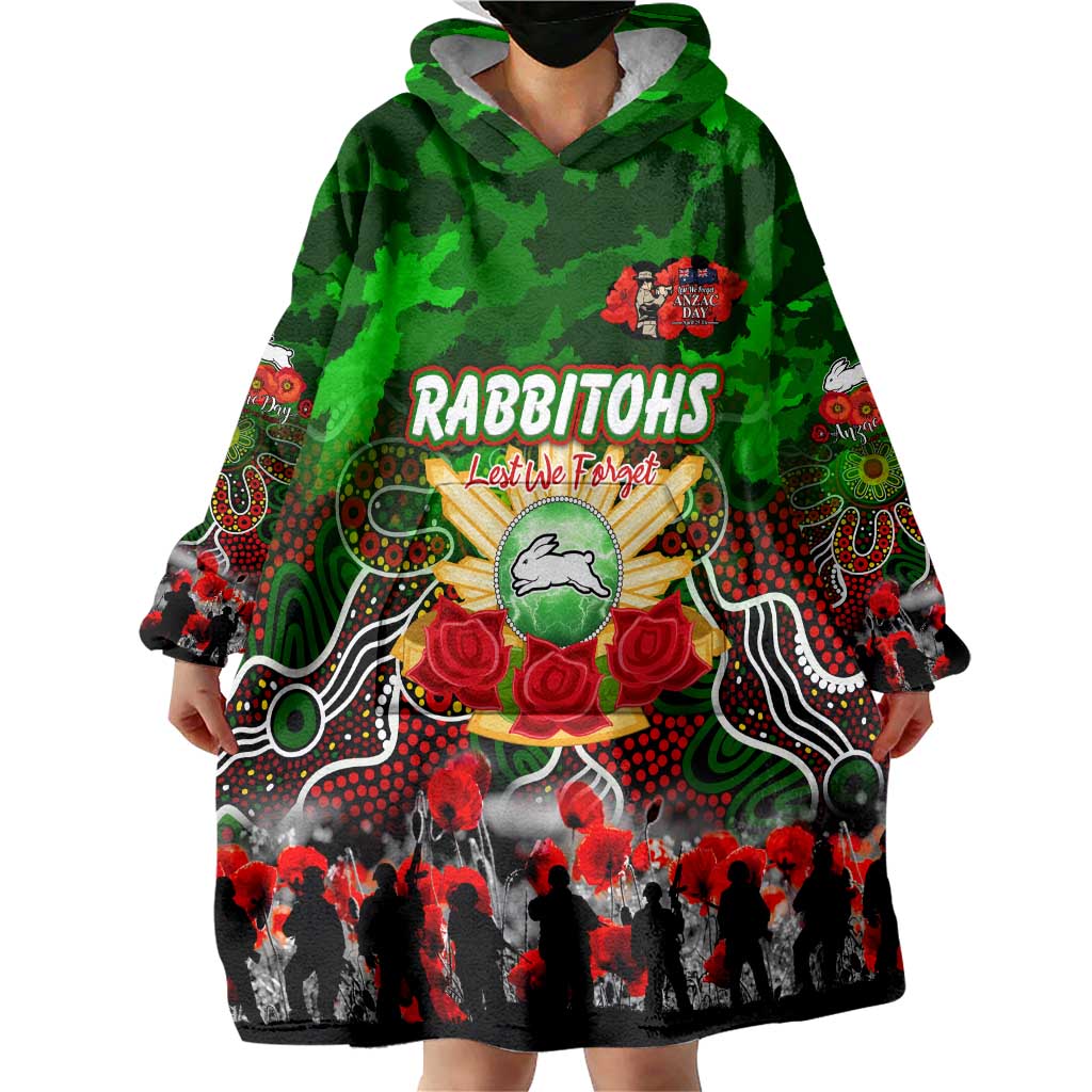 Personalized Rabbitohs ANZAC Day Wearable Blanket Hoodie Australian Army - Lest We Forget