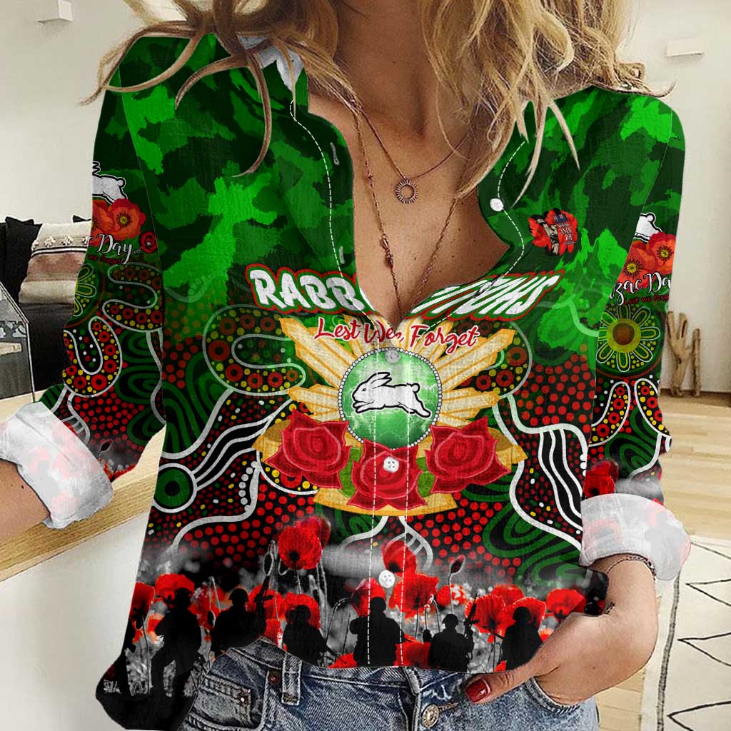 Personalized Rabbitohs ANZAC Day Women Casual Shirt Australian Army - Lest We Forget