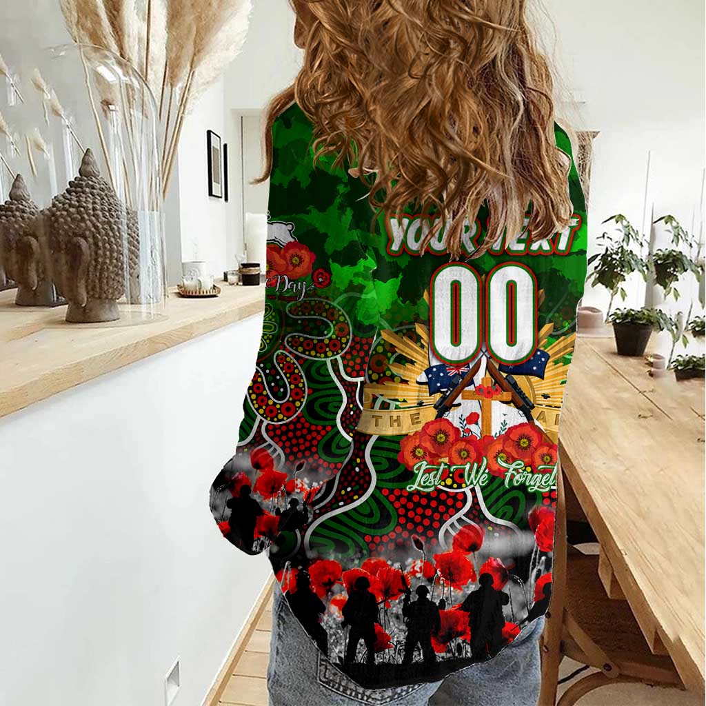 Personalized Rabbitohs ANZAC Day Women Casual Shirt Australian Army - Lest We Forget