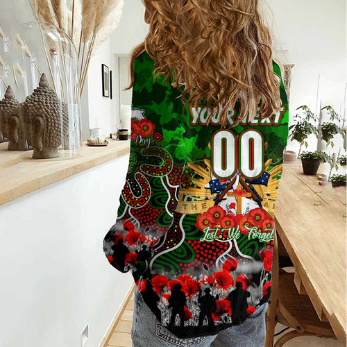 Personalized Rabbitohs ANZAC Day Women Casual Shirt Australian Army - Lest We Forget