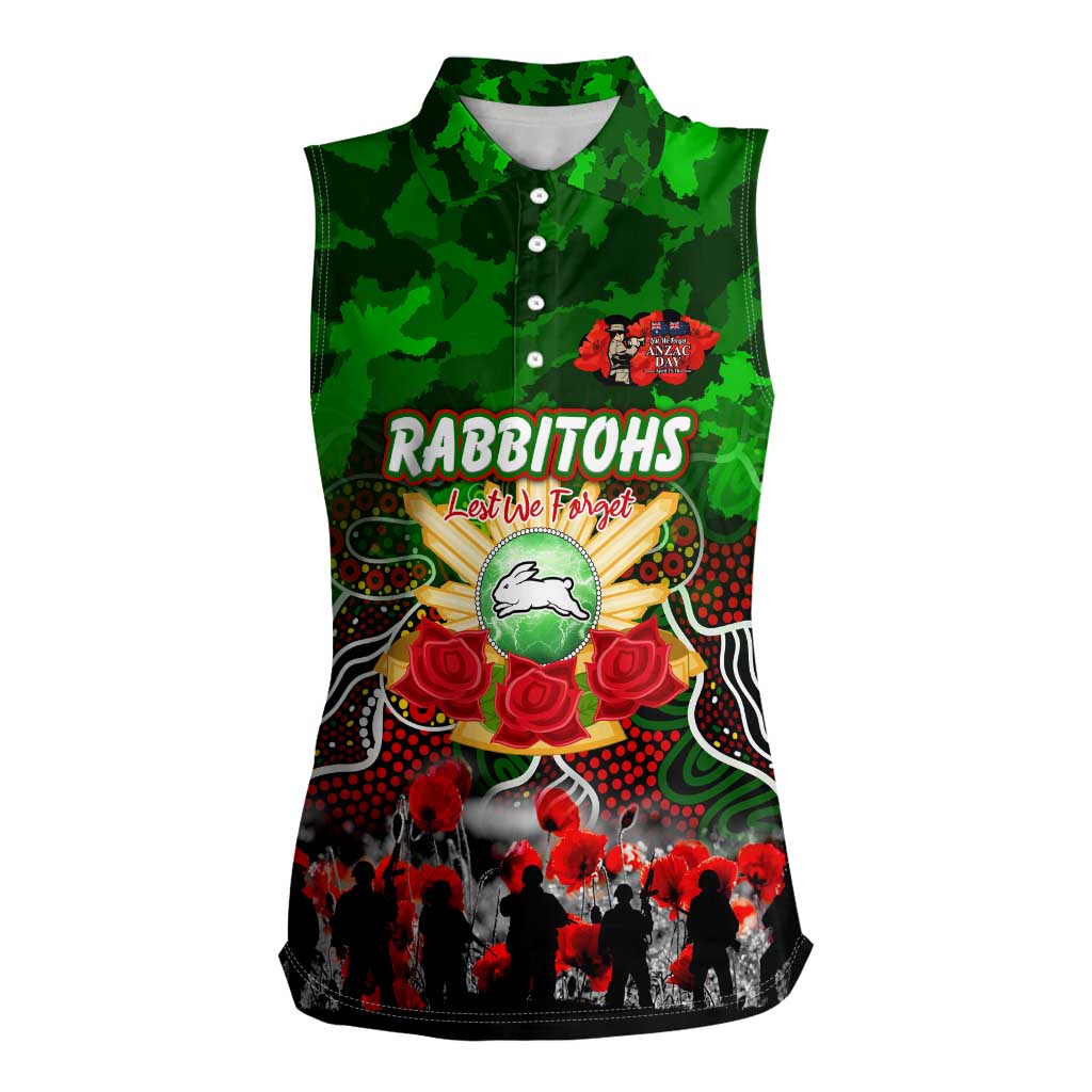 Personalized Rabbitohs ANZAC Day Women Sleeveless Polo Shirt Australian Army - Lest We Forget