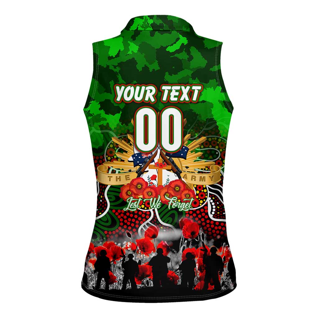 Personalized Rabbitohs ANZAC Day Women Sleeveless Polo Shirt Australian Army - Lest We Forget