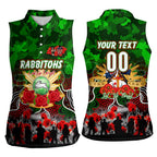 Personalized Rabbitohs ANZAC Day Women Sleeveless Polo Shirt Australian Army - Lest We Forget