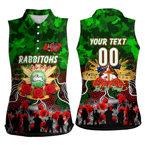 Personalized Rabbitohs ANZAC Day Women Sleeveless Polo Shirt Australian Army - Lest We Forget