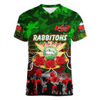 Personalized Rabbitohs ANZAC Day Women V-Neck T-Shirt Australian Army - Lest We Forget