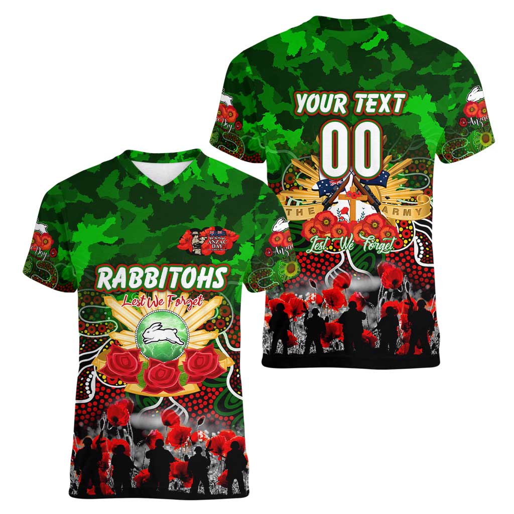 Personalized Rabbitohs ANZAC Day Women V-Neck T-Shirt Australian Army - Lest We Forget