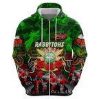 Personalized Rabbitohs ANZAC Day Zip Hoodie Australian Army - Lest We Forget
