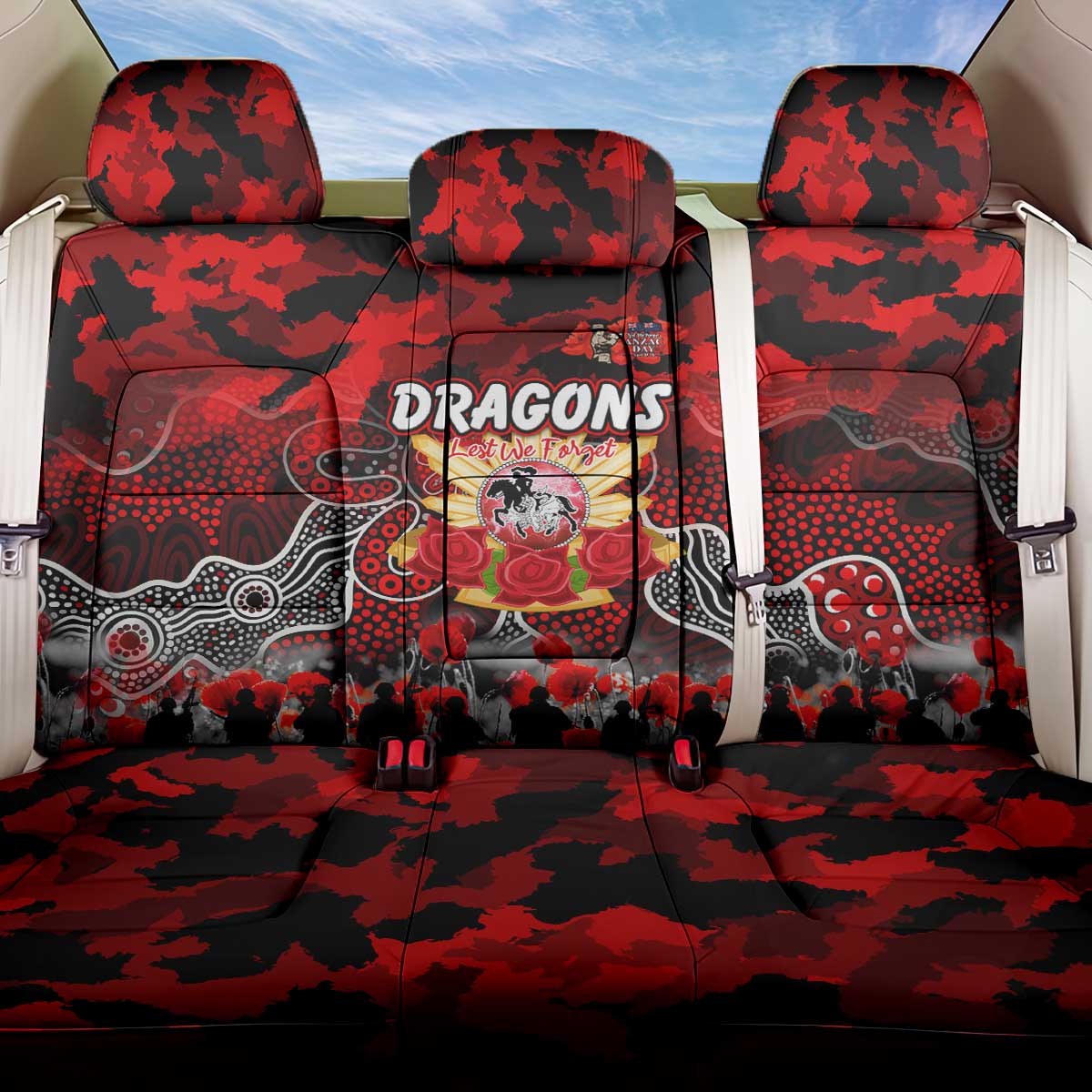 Dragons ANZAC Day Back Car Seat Cover Australian Army - Lest We Forget