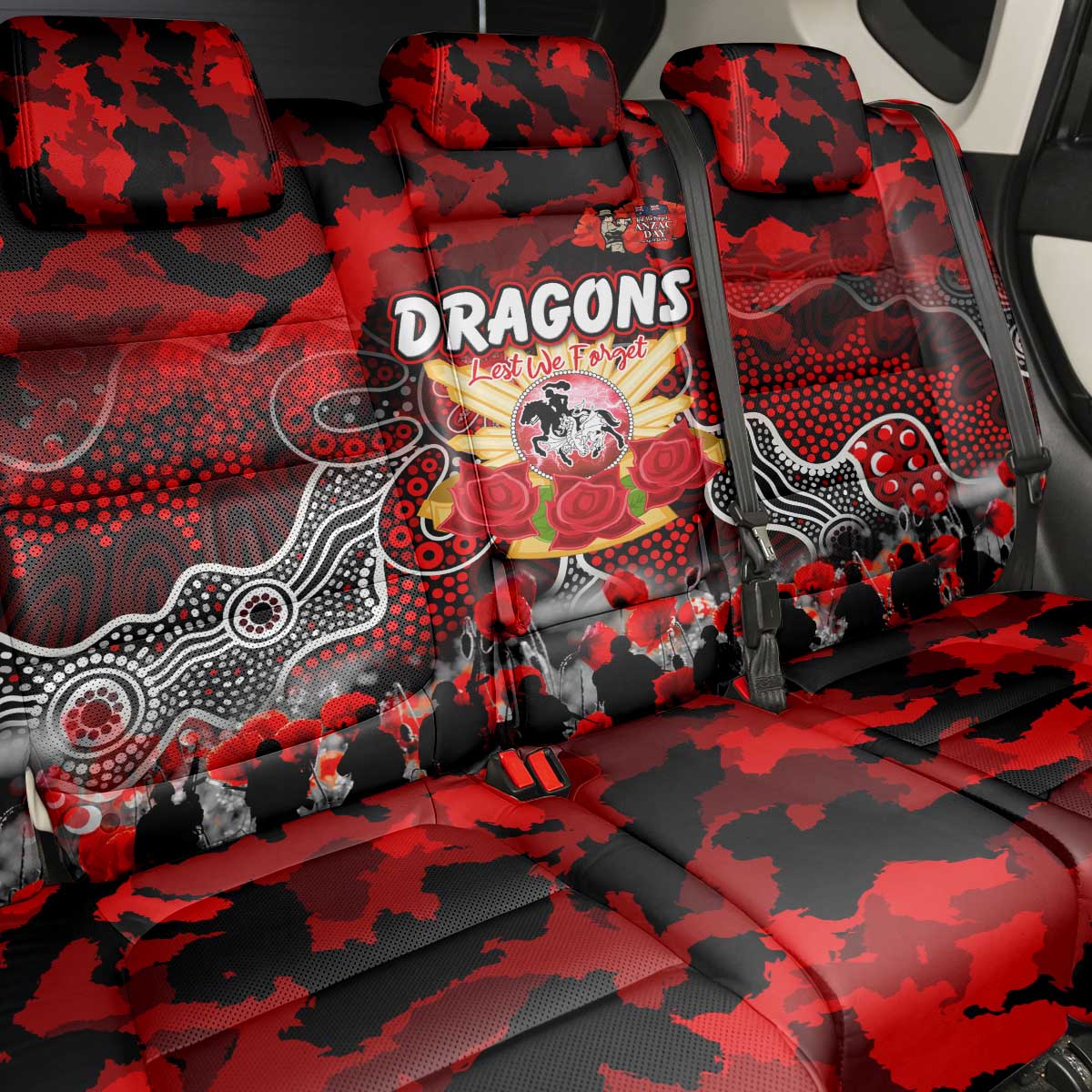 Dragons ANZAC Day Back Car Seat Cover Australian Army - Lest We Forget