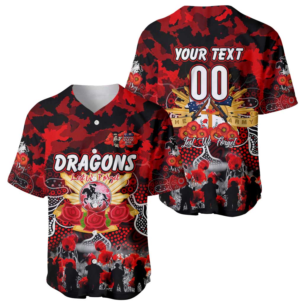 Personalized Dragons ANZAC Day Baseball Jersey Australian Army - Lest We Forget