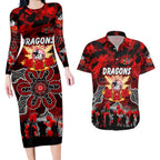 Personalized Dragons ANZAC Day Couples Matching Long Sleeve Bodycon Dress and Hawaiian Shirt Australian Army - Lest We Forget