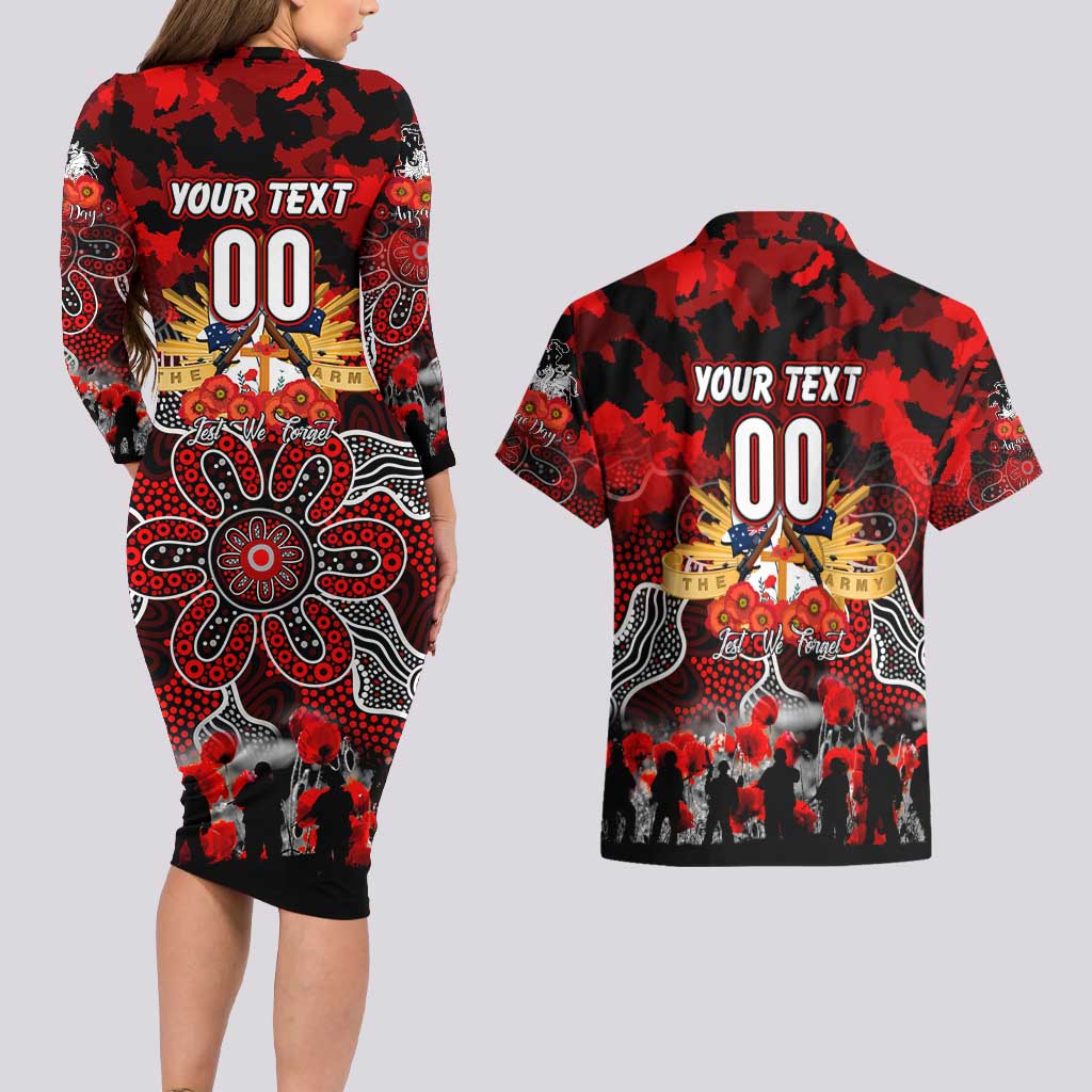Personalized Dragons ANZAC Day Couples Matching Long Sleeve Bodycon Dress and Hawaiian Shirt Australian Army - Lest We Forget