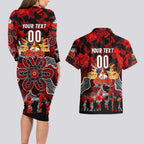 Personalized Dragons ANZAC Day Couples Matching Long Sleeve Bodycon Dress and Hawaiian Shirt Australian Army - Lest We Forget