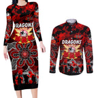 Personalized Dragons ANZAC Day Couples Matching Long Sleeve Bodycon Dress and Long Sleeve Button Shirt Australian Army - Lest We Forget