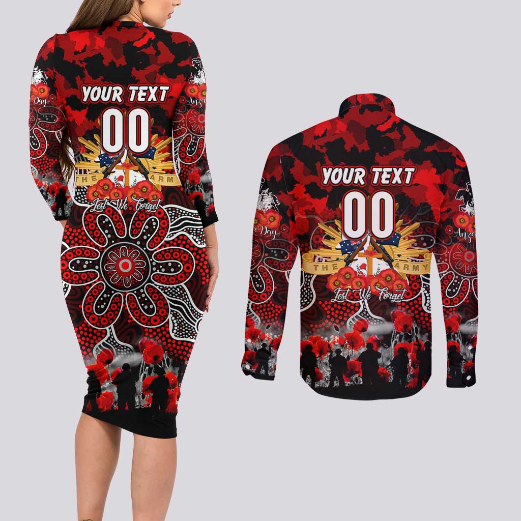 Personalized Dragons ANZAC Day Couples Matching Long Sleeve Bodycon Dress and Long Sleeve Button Shirt Australian Army - Lest We Forget