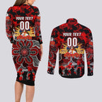 Personalized Dragons ANZAC Day Couples Matching Long Sleeve Bodycon Dress and Long Sleeve Button Shirt Australian Army - Lest We Forget