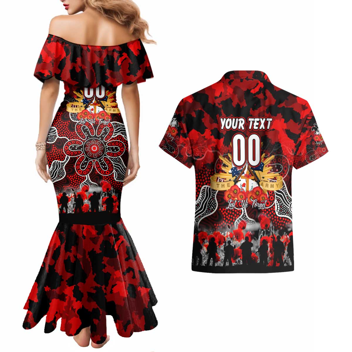 Personalized Dragons ANZAC Day Couples Matching Mermaid Dress and Hawaiian Shirt Australian Army - Lest We Forget
