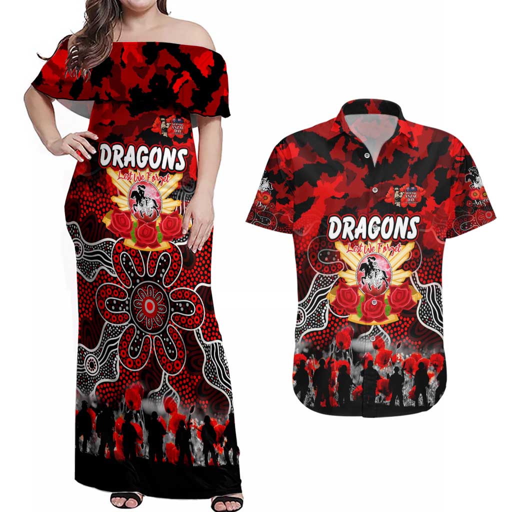 Personalized Dragons ANZAC Day Couples Matching Off Shoulder Maxi Dress and Hawaiian Shirt Australian Army - Lest We Forget