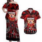 Personalized Dragons ANZAC Day Couples Matching Off Shoulder Maxi Dress and Hawaiian Shirt Australian Army - Lest We Forget