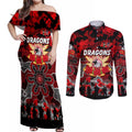 Personalized Dragons ANZAC Day Couples Matching Off Shoulder Maxi Dress and Long Sleeve Button Shirt Australian Army - Lest We Forget