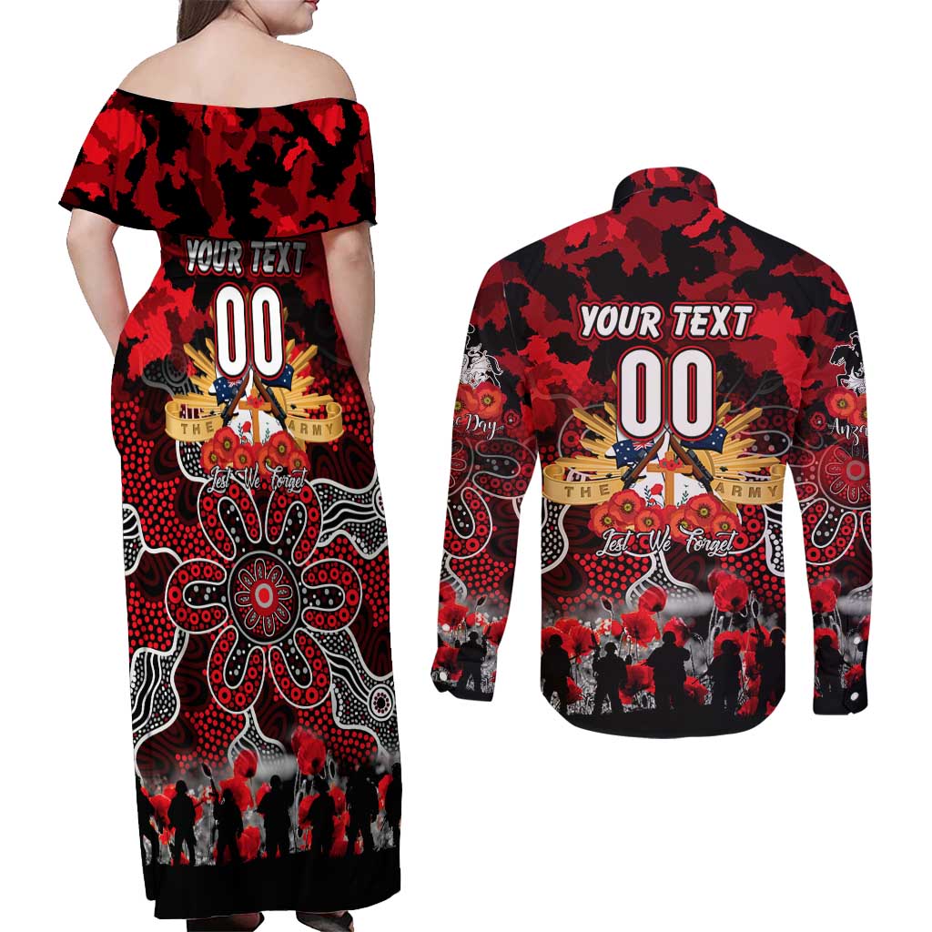 Personalized Dragons ANZAC Day Couples Matching Off Shoulder Maxi Dress and Long Sleeve Button Shirt Australian Army - Lest We Forget