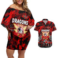 Personalized Dragons ANZAC Day Couples Matching Off Shoulder Short Dress and Hawaiian Shirt Australian Army - Lest We Forget
