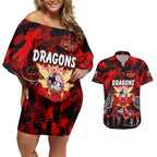 Personalized Dragons ANZAC Day Couples Matching Off Shoulder Short Dress and Hawaiian Shirt Australian Army - Lest We Forget