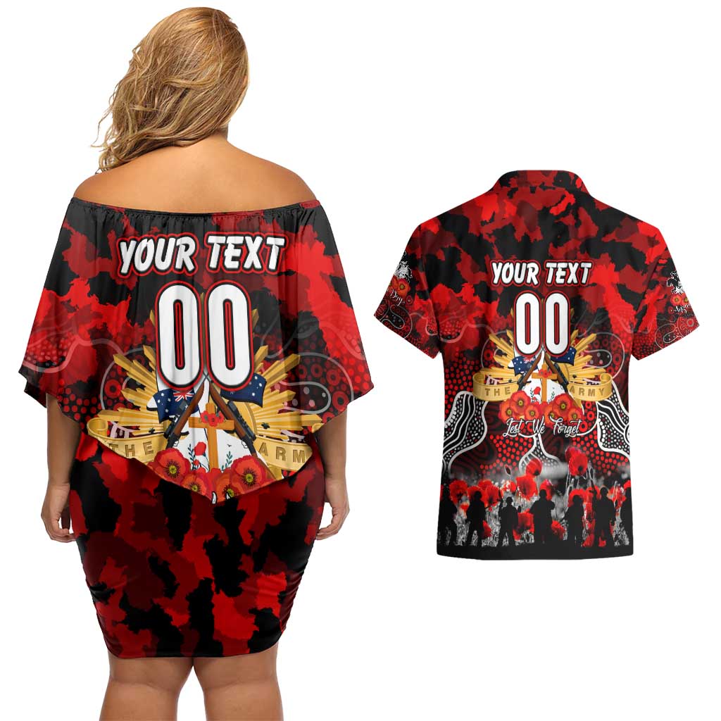 Personalized Dragons ANZAC Day Couples Matching Off Shoulder Short Dress and Hawaiian Shirt Australian Army - Lest We Forget