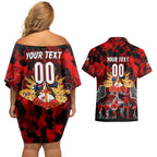 Personalized Dragons ANZAC Day Couples Matching Off Shoulder Short Dress and Hawaiian Shirt Australian Army - Lest We Forget