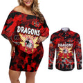 Personalized Dragons ANZAC Day Couples Matching Off Shoulder Short Dress and Long Sleeve Button Shirt Australian Army - Lest We Forget