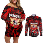 Personalized Dragons ANZAC Day Couples Matching Off Shoulder Short Dress and Long Sleeve Button Shirt Australian Army - Lest We Forget