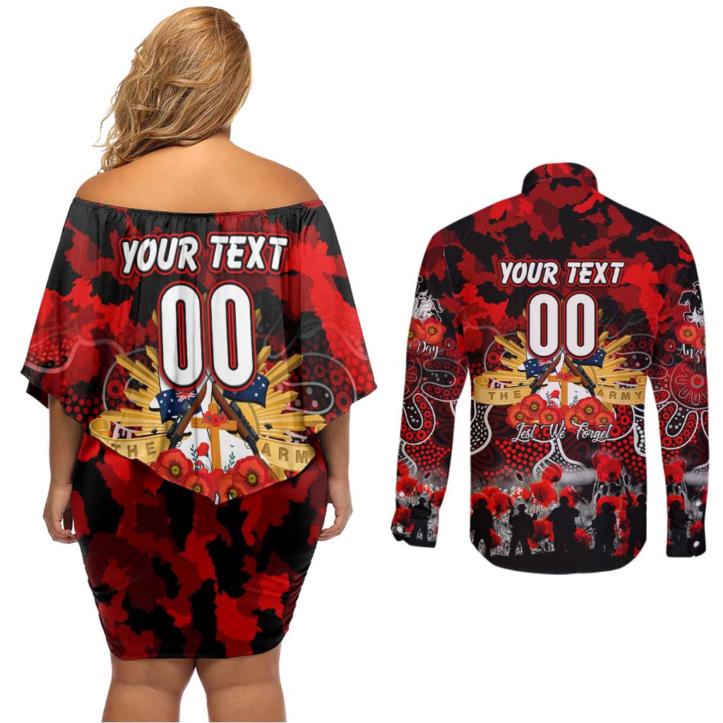 Personalized Dragons ANZAC Day Couples Matching Off Shoulder Short Dress and Long Sleeve Button Shirt Australian Army - Lest We Forget