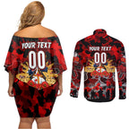 Personalized Dragons ANZAC Day Couples Matching Off Shoulder Short Dress and Long Sleeve Button Shirt Australian Army - Lest We Forget