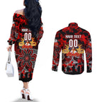 Personalized Dragons ANZAC Day Couples Matching Off The Shoulder Long Sleeve Dress and Long Sleeve Button Shirt Australian Army - Lest We Forget