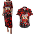 Personalized Dragons ANZAC Day Couples Matching Puletasi and Hawaiian Shirt Australian Army - Lest We Forget
