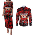Personalized Dragons ANZAC Day Couples Matching Puletasi and Long Sleeve Button Shirt Australian Army - Lest We Forget