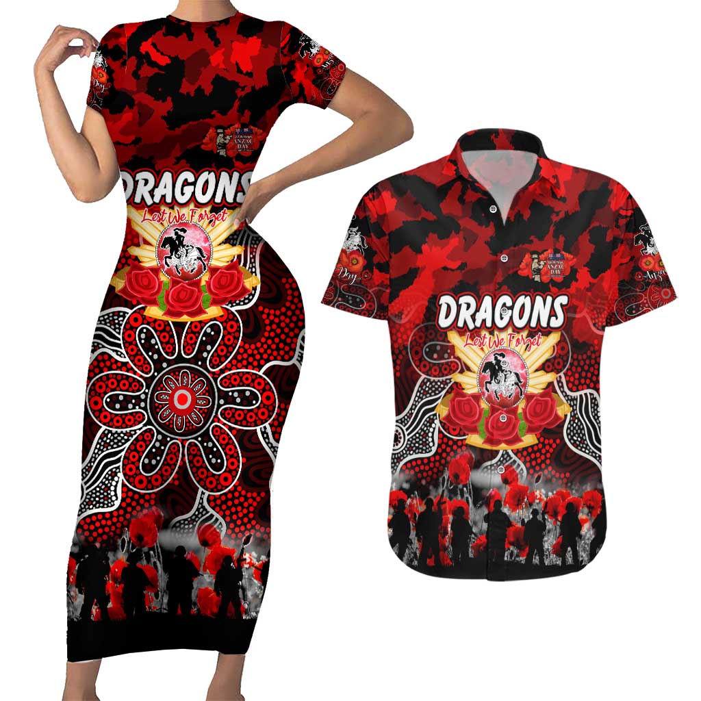 Personalized Dragons ANZAC Day Couples Matching Short Sleeve Bodycon Dress and Hawaiian Shirt Australian Army - Lest We Forget