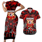 Personalized Dragons ANZAC Day Couples Matching Short Sleeve Bodycon Dress and Hawaiian Shirt Australian Army - Lest We Forget