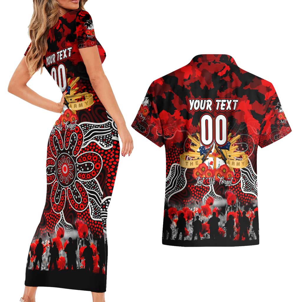 Personalized Dragons ANZAC Day Couples Matching Short Sleeve Bodycon Dress and Hawaiian Shirt Australian Army - Lest We Forget