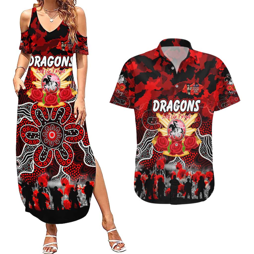 Personalized Dragons ANZAC Day Couples Matching Summer Maxi Dress and Hawaiian Shirt Australian Army - Lest We Forget