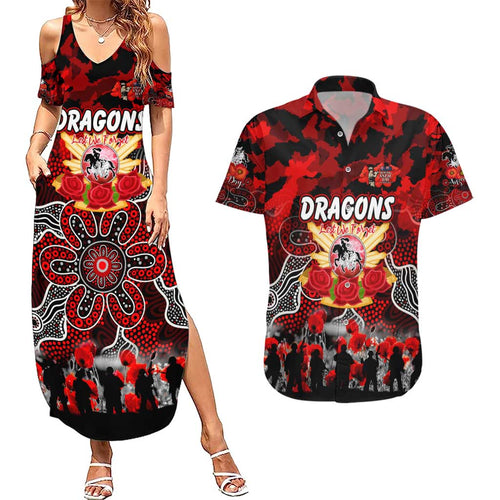 Personalized Dragons ANZAC Day Couples Matching Summer Maxi Dress and Hawaiian Shirt Australian Army - Lest We Forget