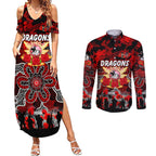 Personalized Dragons ANZAC Day Couples Matching Summer Maxi Dress and Long Sleeve Button Shirt Australian Army - Lest We Forget