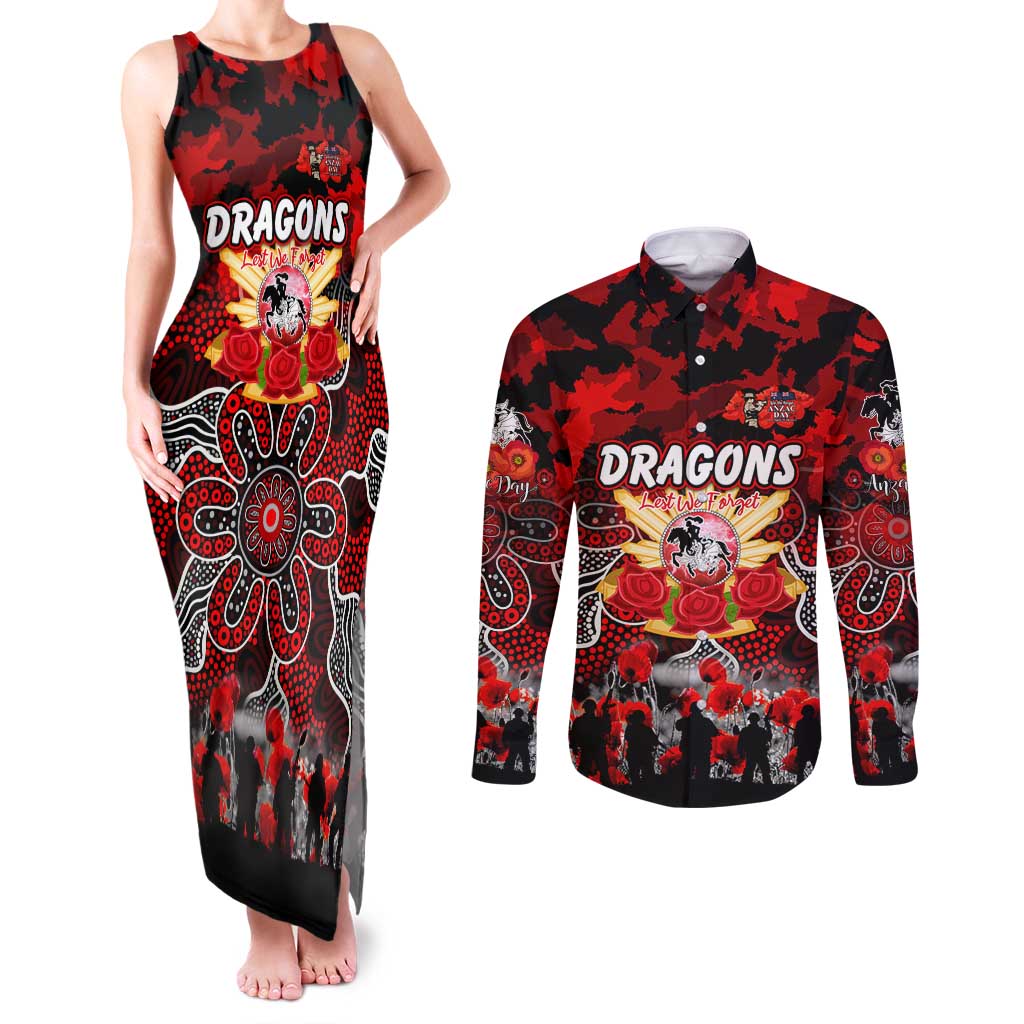 Personalized Dragons ANZAC Day Couples Matching Tank Maxi Dress and Long Sleeve Button Shirt Australian Army - Lest We Forget