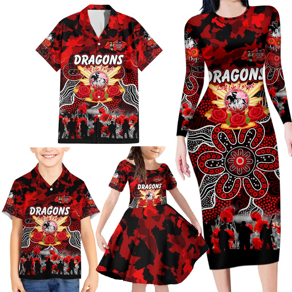 Personalized Dragons ANZAC Day Family Matching Long Sleeve Bodycon Dress and Hawaiian Shirt Australian Army - Lest We Forget