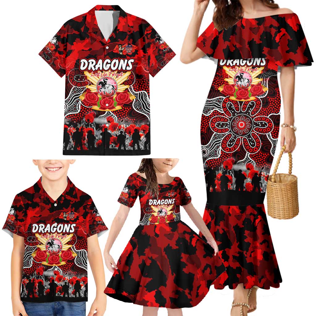 Personalized Dragons ANZAC Day Family Matching Mermaid Dress and Hawaiian Shirt Australian Army - Lest We Forget