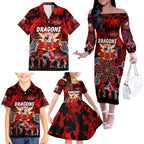 Personalized Dragons ANZAC Day Family Matching Off The Shoulder Long Sleeve Dress and Hawaiian Shirt Australian Army - Lest We Forget