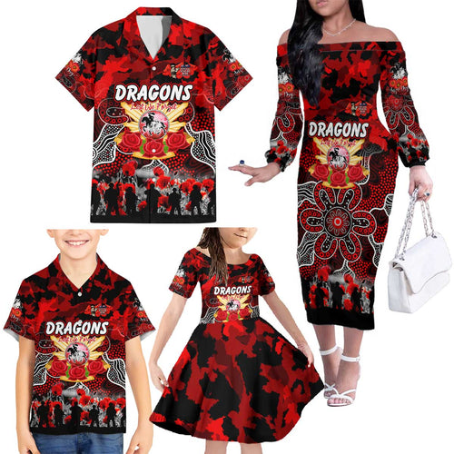Personalized Dragons ANZAC Day Family Matching Off The Shoulder Long Sleeve Dress and Hawaiian Shirt Australian Army - Lest We Forget