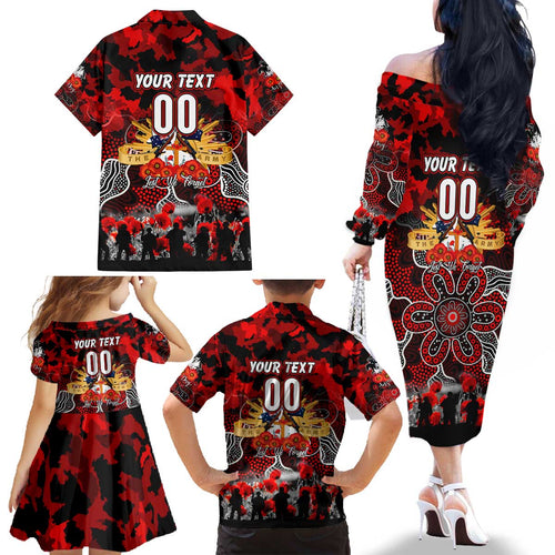 Personalized Dragons ANZAC Day Family Matching Off The Shoulder Long Sleeve Dress and Hawaiian Shirt Australian Army - Lest We Forget